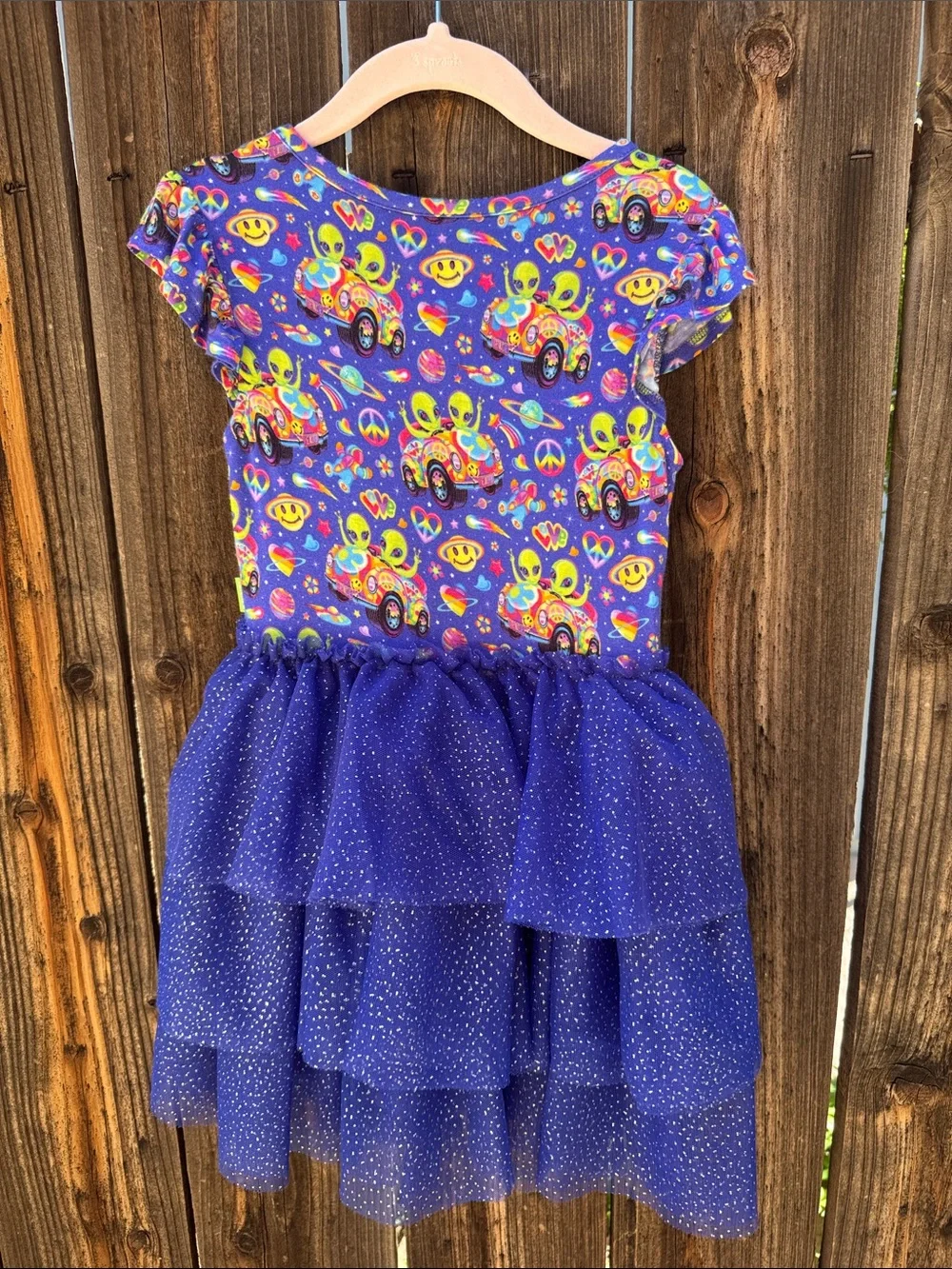 Posh Peanut Lisa Frank Zoomer & Zorbit Ruffled Cap Sleeve Tulle Dress